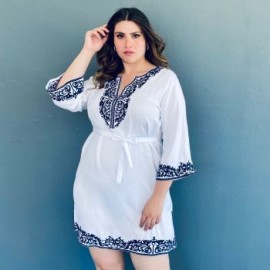 Vestido bordado Tallas Extras, 78087 (Blanco)