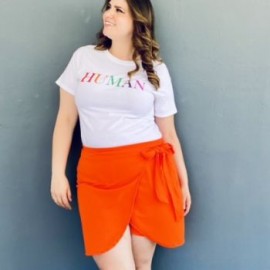 Short falda con moño Roman Fashion /Tallas Extras, 7042 (Naranja)