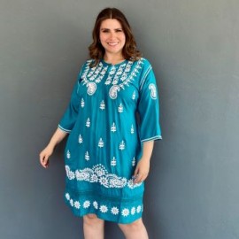 Vestido bordado Tallas Extras, 78180 (Turquesa)