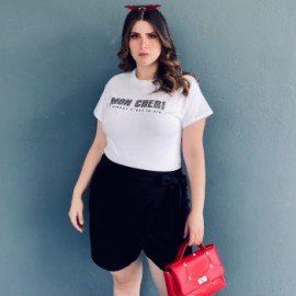 Short falda con moño Roman Fashion /Tallas Extras, 7042 (Negro)