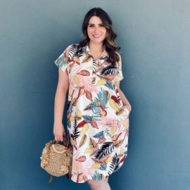 Vestido de lino tropical Roman Fashion /Tallas Extras, 2155 (Blanco tropical)