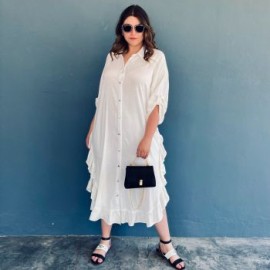 Vestido camisero con olanes Roman Fashion /Tallas Extras, 1062 (Ivory)