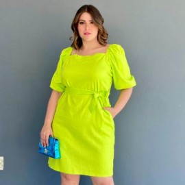 Vestido de lino con moño Roman Fashion /Tallas Extras, 1045 (Lima)