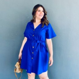 Vestido camisero de lino Roman Fashion /Tallas Extras, 0352 (Azul rey)