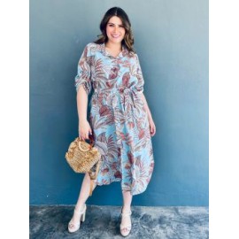 Maxi vestido de lino Roman Fashion /Tallas extras, 2154 (Azul)