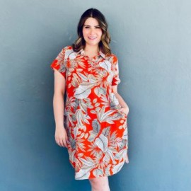 Vestido de lino hojas Roman Fashion /Tallas Extras, 2155 (Naranja)
