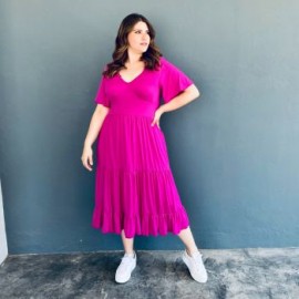 Vestido midi casual Roman Fashion /Tallas Extras, 4285 (Magenta)