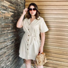 Vestido camisero de lino Roman Fashion /Tallas Extras, 0352 (Arena)