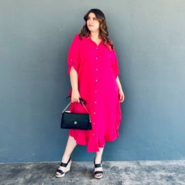 Vestido camisero con olanes Roman Fashion /Tallas Extras, 1062 (Fiusha)