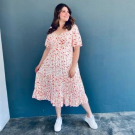 Vestido midi casual Roman Fashion /Tallas Extras, 4285 (Blanco floreado)