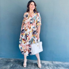 Maxi vestido de lino Roman Fashion /Tallas extras, 2154 (Blanco tropical)