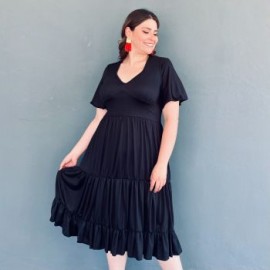 Vestido midi casual Roman Fashion /Tallas Extras, 4285 (Negro)