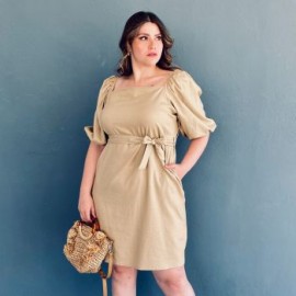 Vestido de lino con moño Roman Fashion /Tallas Extras, 1045 (Arena)