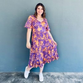 Vestido midi casual Roman Fashion /Tallas Extras, 4285 (Naranja floreado)