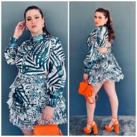 Vestido tropical manga larga Tallas Extras, 51805 (Verde)