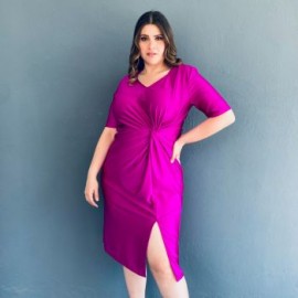 Vestido de satín con nudo Roman Fashion/ Tallas Extras, 4313 (Magenta)