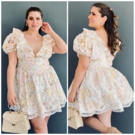Vestido encanje de bolillo Tallas Extras, 51850 (Blanco floreado)