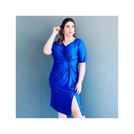 Vestido de satín con nudo Roman Fashion/ Tallas Extras, 4313 (Azul rey)