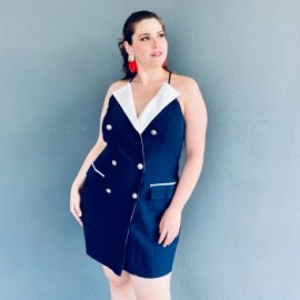 Vestido con solapa Tallas Extras, 766 (Marino)