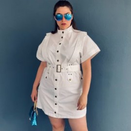 Vestido con cinto Tallas Extras, 774 (Blanco)