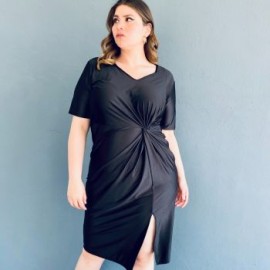 Vestido de satín con nudo Roman Fashion/ Tallas Extras, 4313 (Negro)