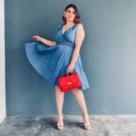 Vestido casual de mezclilla Tallas extras, 2081 (Mezclilla)