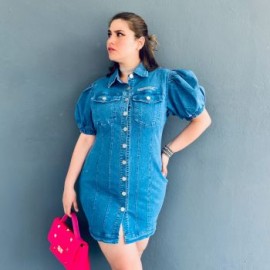 Vestido denim manga farol Tallas extras, 728 (Mezclilla Light)