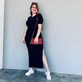 Maxi-vestido de algodón Roman Fashion/Tallas extras, 9502 (Negro)