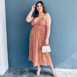 Vestido largo doble tirante Tallas extras, 11746 (Canela)