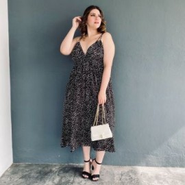 Vestido largo doble tirante Tallas extras, 11746 (Negro)