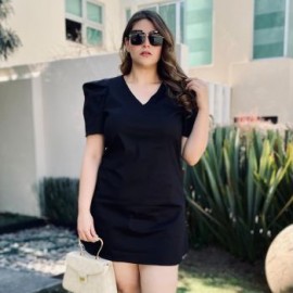 Vestido de popelina Roman Fashion / Tallas extras, 0127 (Negro)