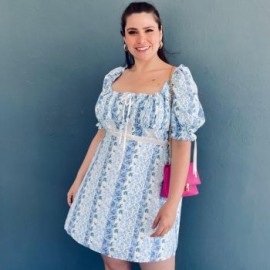 Vestido escote cuadrado Tallas Extras,  51811 (Azul)