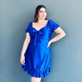 Vestido campesino Roman Fashion / Tallas extras, 4270 (Azul Rey)