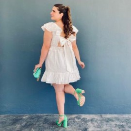 Vestido corto olanes Tallas extras, 779 (Blanco)