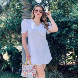 Vestido de popelina Roman Fashion / Tallas extras, 0127 (Blanco)