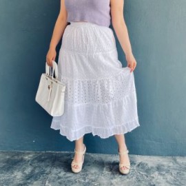 Falda larga de algodón/Tallas Extras, 3358 (blanco)