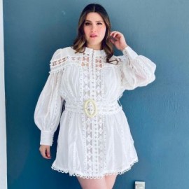 Vestido de chiffon Tallas Extras, 51807 (Blanco)