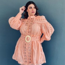 Vestido de chiffon Tallas Extras, 51807 (Durazno)