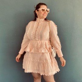 Vestido cuello alto Tallas Extras, 51794 (Durazno)