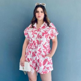 Jumper casual Tallas Extras, 5086 (Blanco flor rosa)