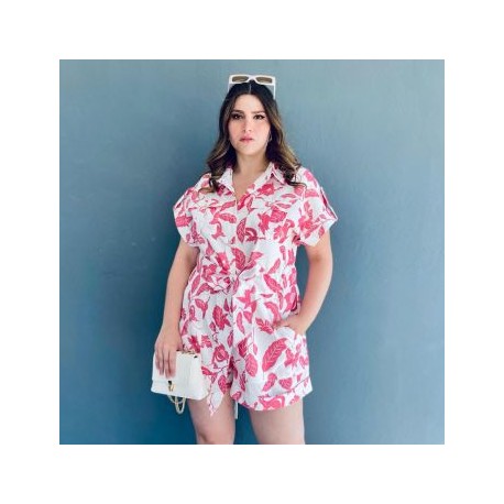 Jumper casual Tallas Extras, 5086 (Blanco flor rosa)