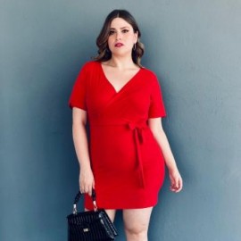 Vestido acanalado Roman Fashion/Tallas Extras, 0436 (Rojo)