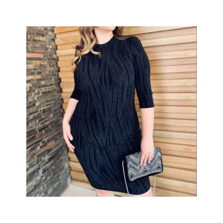 Vestido de Noche Texturizado Roman Fashion, Tallas Extras 1603 (Negro)