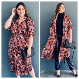 Vestido / Kimono 2 en 1 de Satin, Roman Fashion, Tallas Extras 1765 (Negro Oriental)