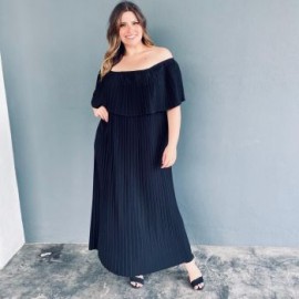 Vestido plisado Tallas Extras 0438 (Negro)