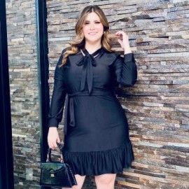 Vestido con olán Tallas Extras, 4306 (Negro)