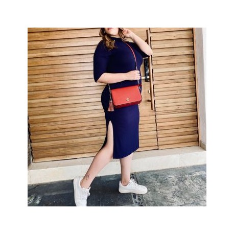 Vestido midi acanaladado Tallas Extras, 4247 (Marino)