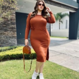 Vestido strech tallas extras, 4259 (rib tabaco)