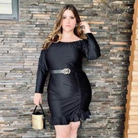 Vestido con jareta, tallas extras 4297 (Negro)