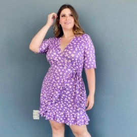 Vestido escote cruzado talla extra, 4266 (Lila floreado)